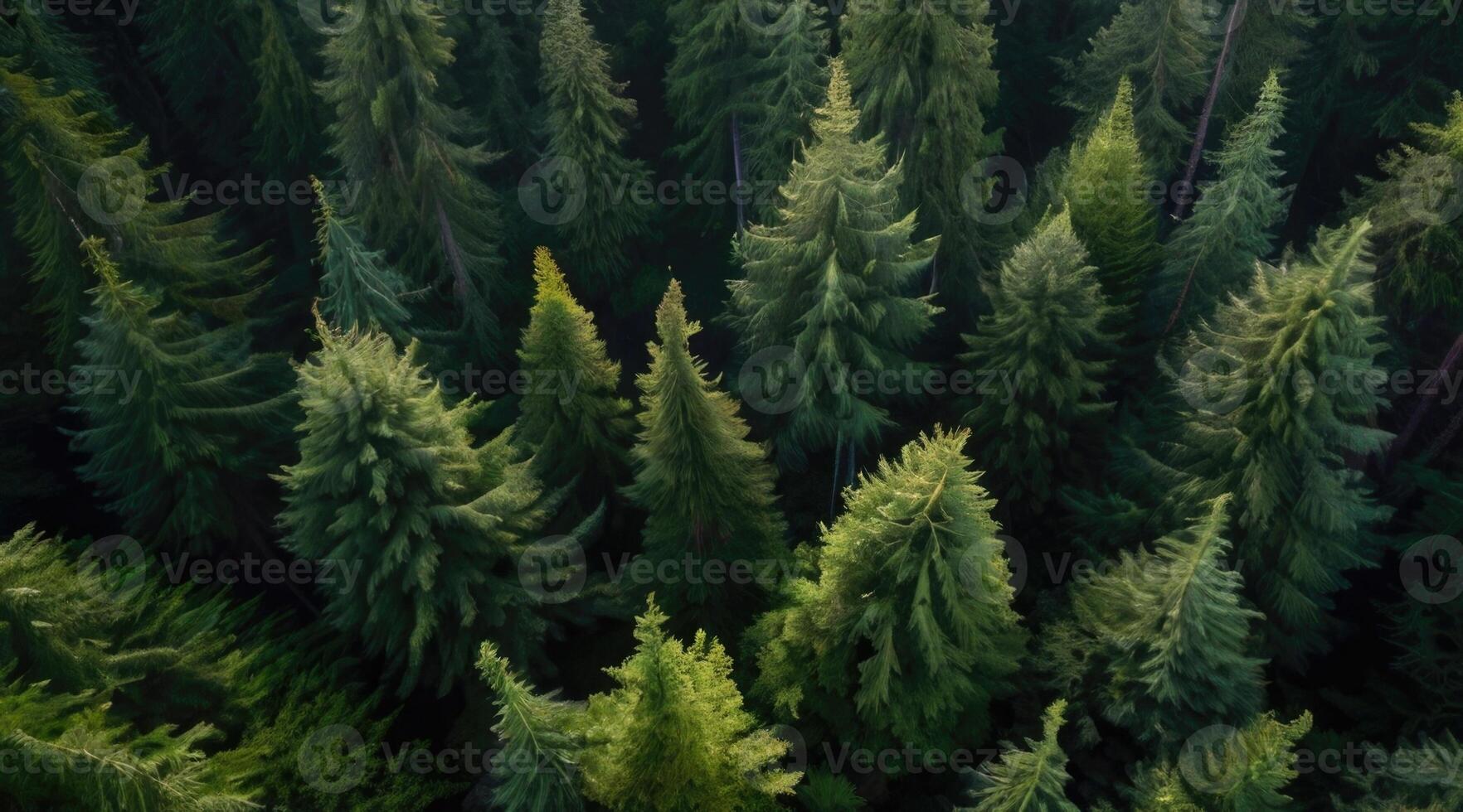 aerial view of green pine trees in the forest photo