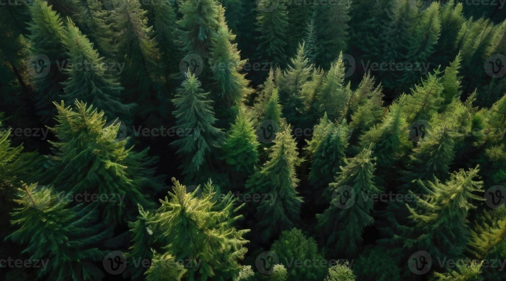 aerial view of green pine trees in the forest photo