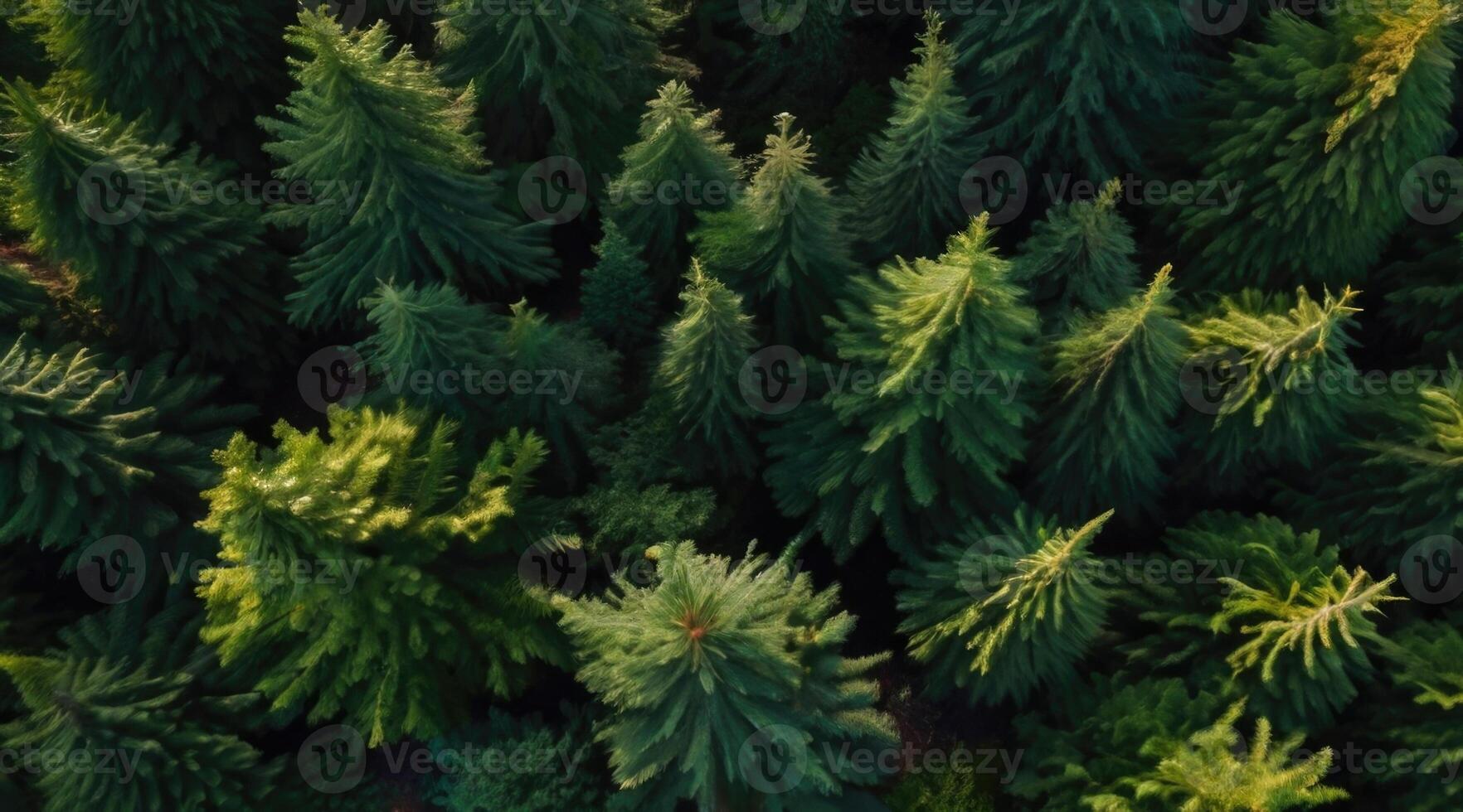 aerial view of green pine trees in the forest photo