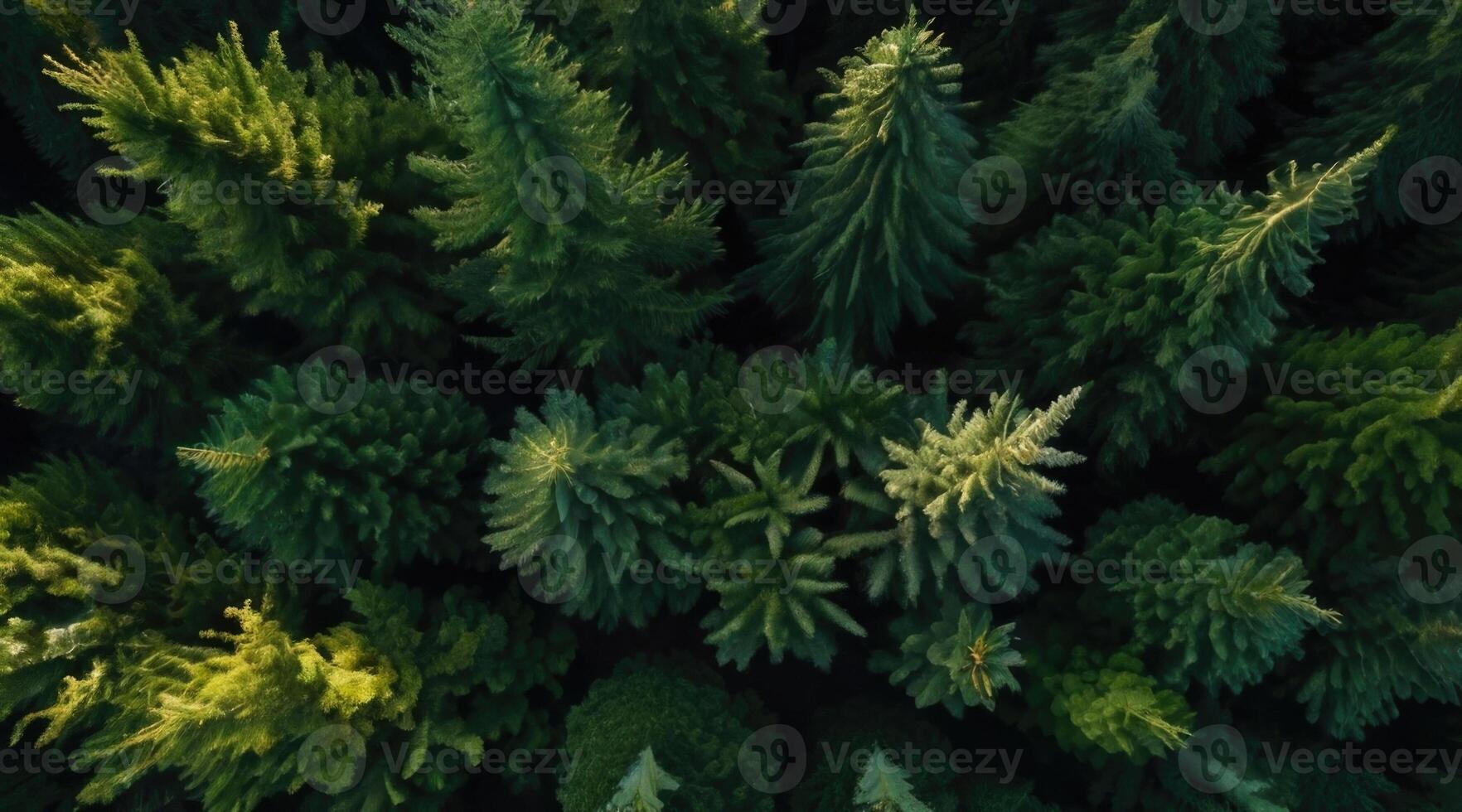 aerial view of green pine trees in the forest photo