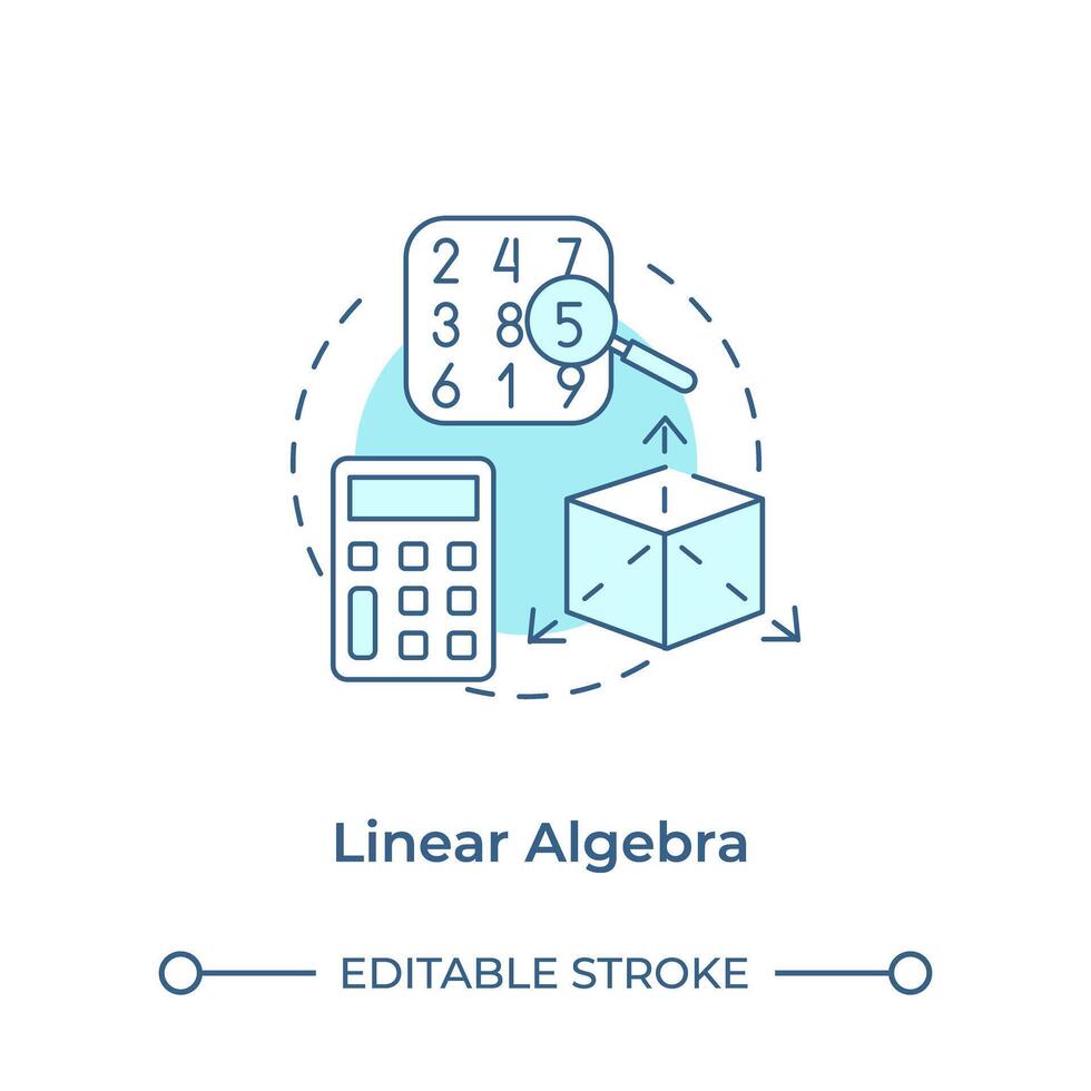 Linear algebra soft blue concept icon. Number matrix. Three dimensional cube model. Mathematical operations. Round shape line illustration. Abstract idea. Graphic design. Easy to use in article vector