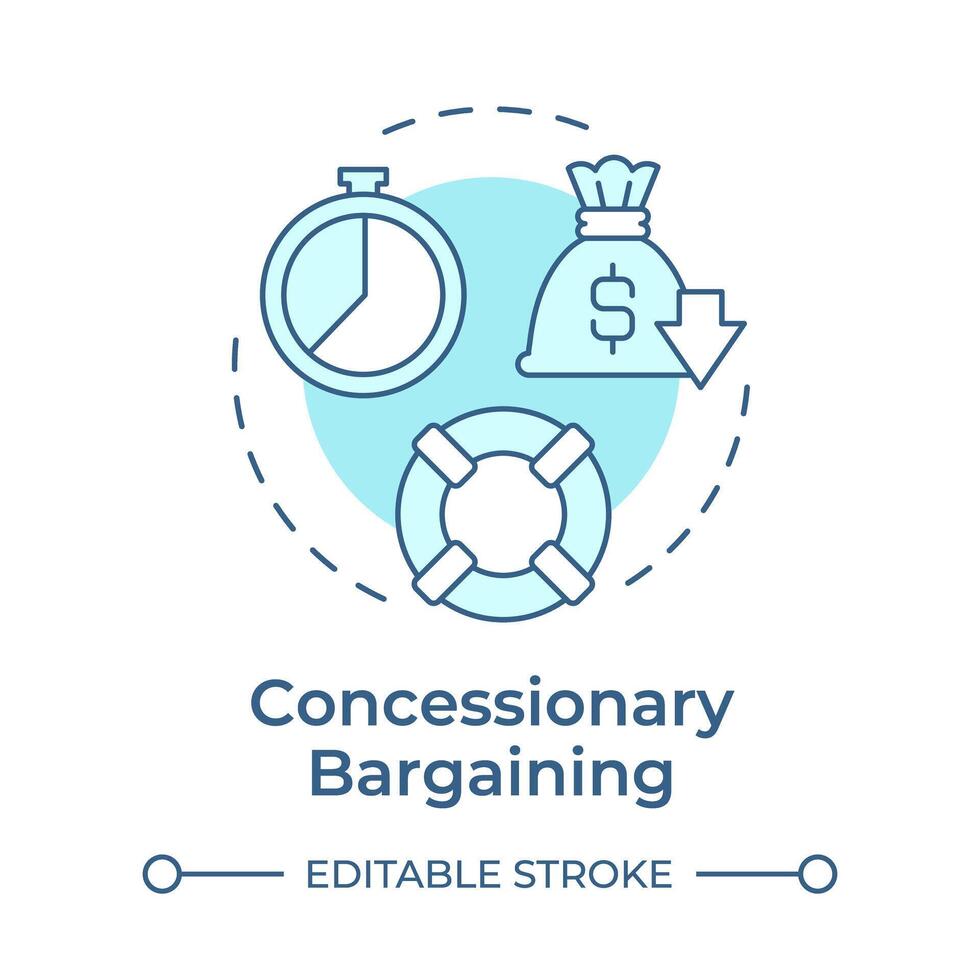 Concessionary bargaining soft blue concept icon. Workflow organization, working process. Round shape line illustration. Abstract idea. Graphic design. Easy to use in infographic, presentation vector