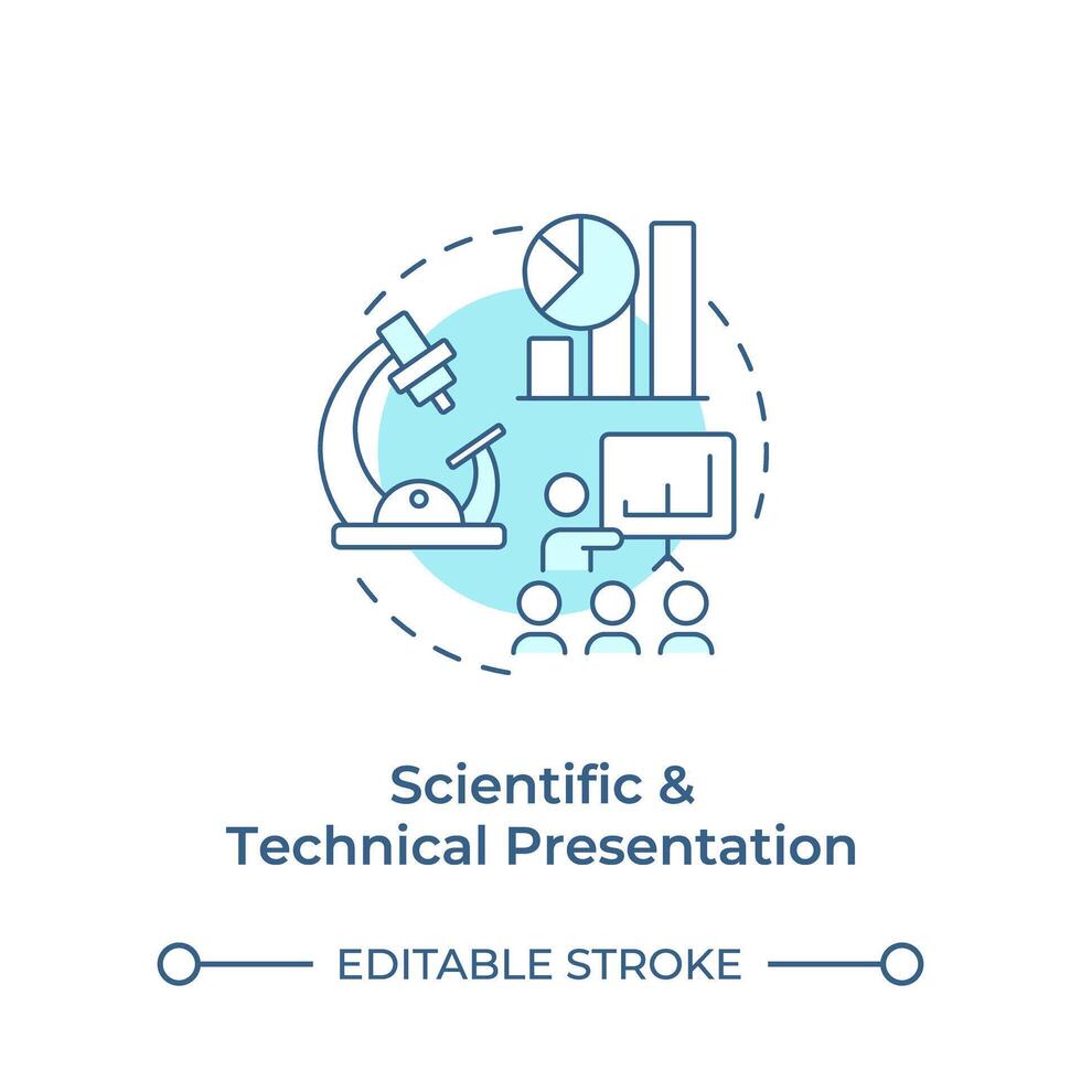 Scientific and technical presentation soft blue concept icon. Educational lecture. Scientific discovery. Round shape line illustration. Abstract idea. Graphic design. Easy to use in article vector