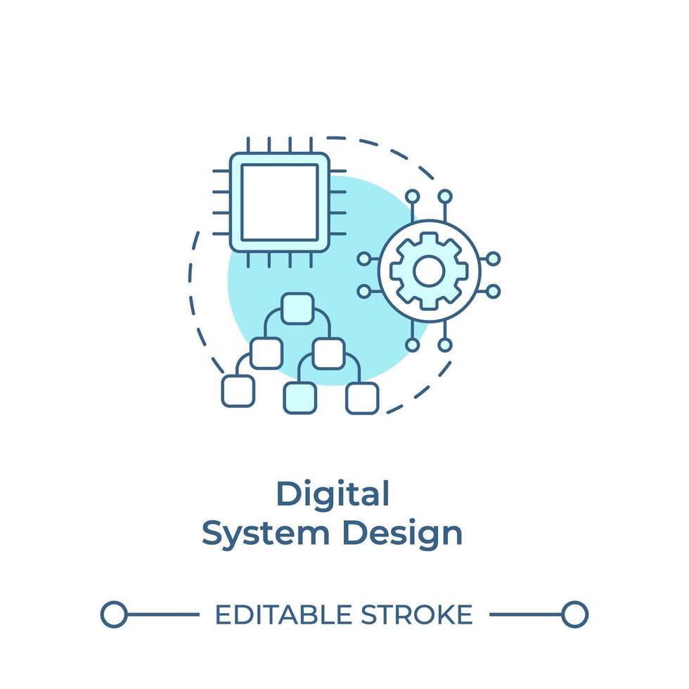 Digital system design soft blue concept icon. Computer engineering and development. System components. Round shape line illustration. Abstract idea. Graphic design. Easy to use in article vector