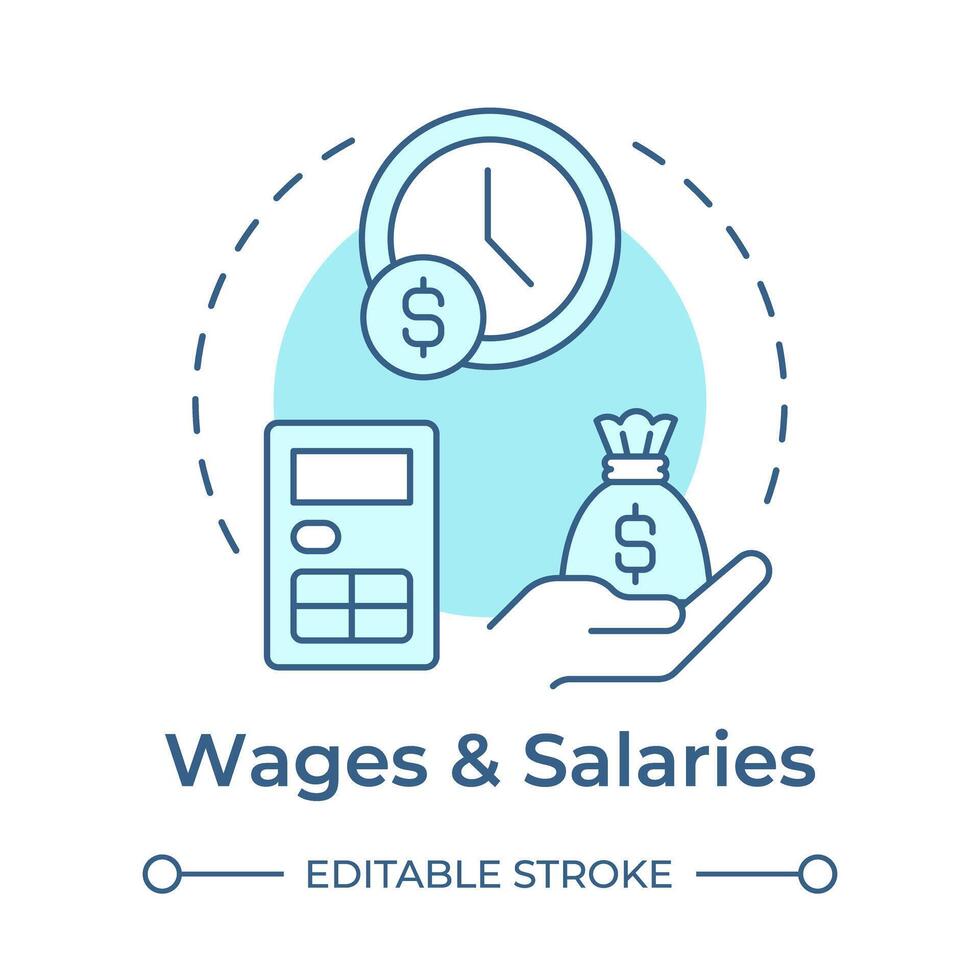 Wages and salaries soft blue concept icon. Payment practice, work hours. Compensation calculation. Round shape line illustration. Abstract idea. Graphic design. Easy to use in infographic vector