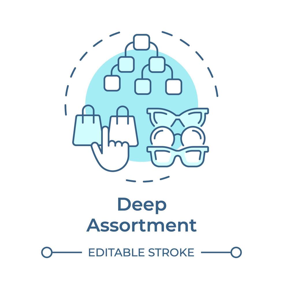 Deep assortment soft blue concept icon. Assortment planning model. Different options of one product. Round shape line illustration. Abstract idea. Graphic design. Easy to use in article vector