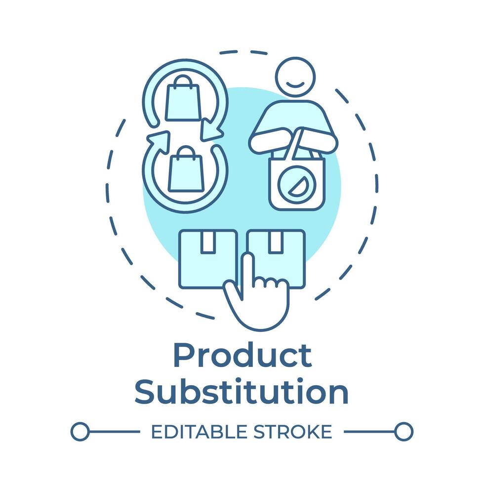Product substitution soft blue concept icon. Replace goods with alternative ones. Retail strategy. Assortment. Round shape line illustration. Abstract idea. Graphic design. Easy to use in blog post vector