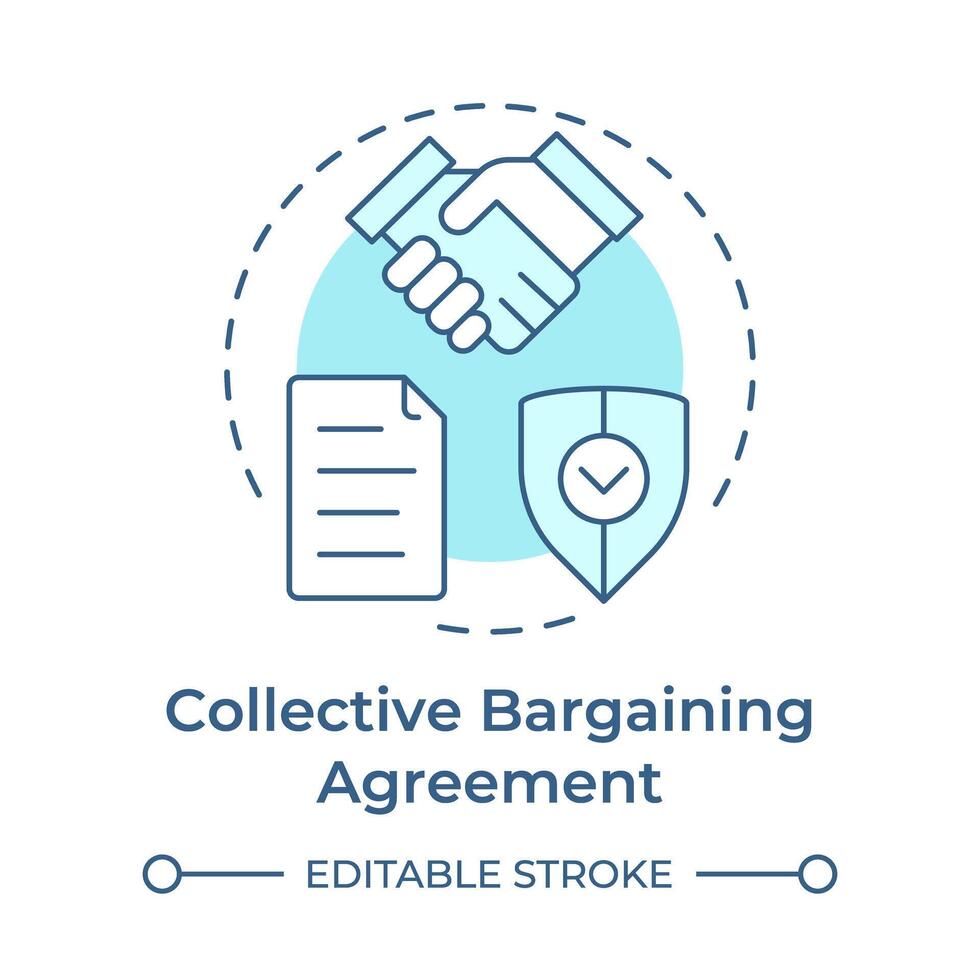 Collective bargaining agreement soft blue concept icon. Employee rights, teamwork hands. Round shape line illustration. Abstract idea. Graphic design. Easy to use in infographic, presentation vector