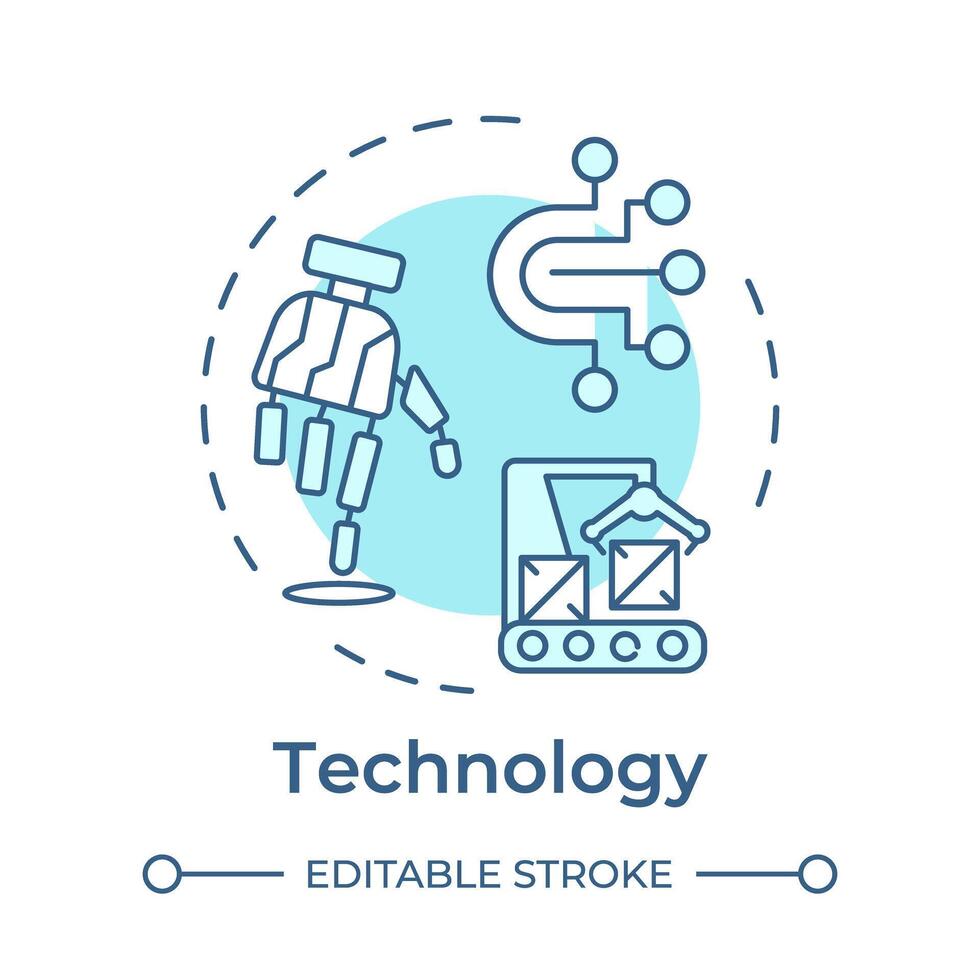 Technology soft blue concept icon. PPT framework. Business solutions. Manufacturing and production line. Round shape line illustration. Abstract idea. Graphic design. Easy to use in article vector