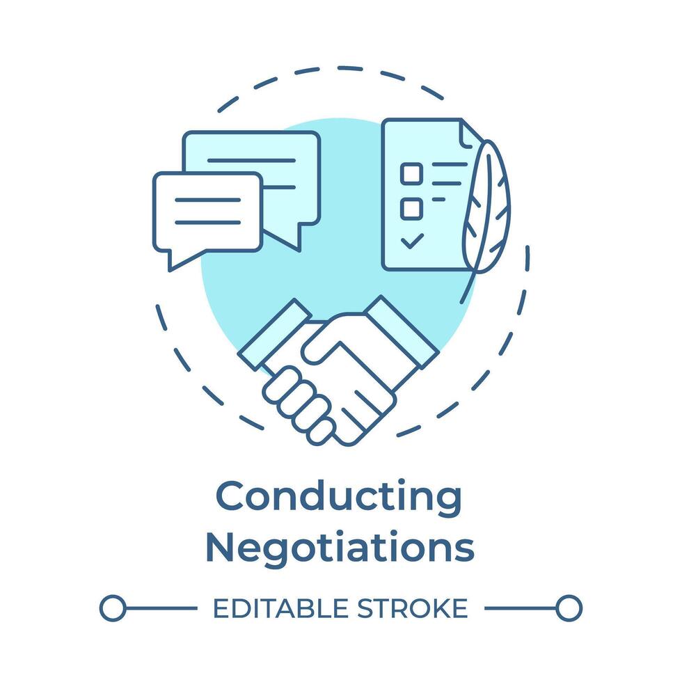 Conducting negotiations soft blue concept icon. Labor laws, workplace rules. Employment policies. Round shape line illustration. Abstract idea. Graphic design. Easy to use in infographic, presentation vector