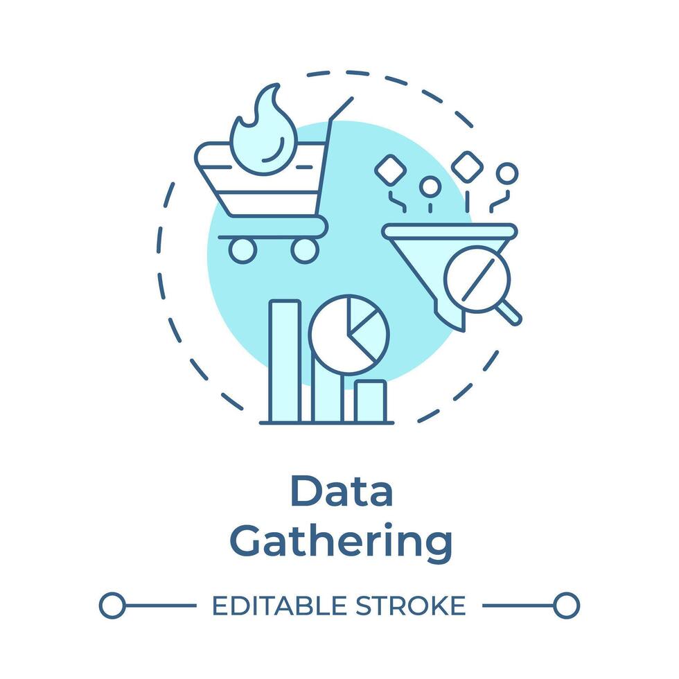 Data gathering soft blue concept icon. Cycle of SOP process. Sales and operations planning. Business analytics. Round shape line illustration. Abstract idea. Graphic design. Easy to use article vector