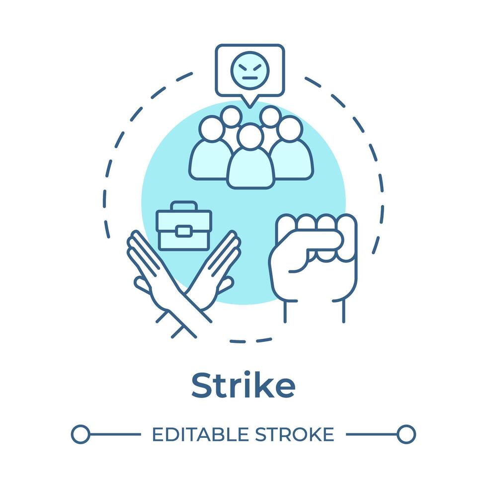 Strike soft blue concept icon. Worker protests. Bargaining business, employment association. Round shape line illustration. Abstract idea. Graphic design. Easy to use in infographic, presentation vector