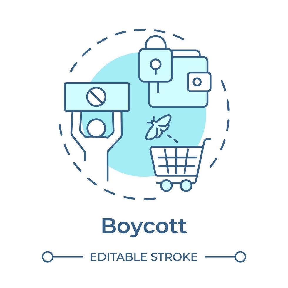 Boycott soft blue concept icon. Labor grievance, prohibited sign. Workers rights. Round shape line illustration. Abstract idea. Graphic design. Easy to use in infographic, presentation vector