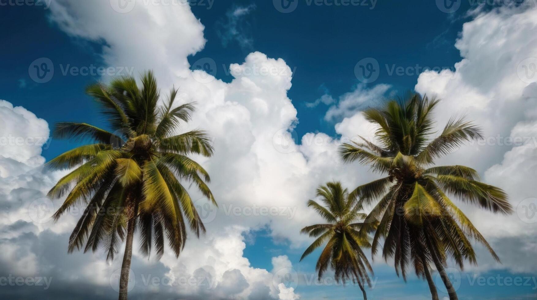 palm trees against a blue sky with clouds photo
