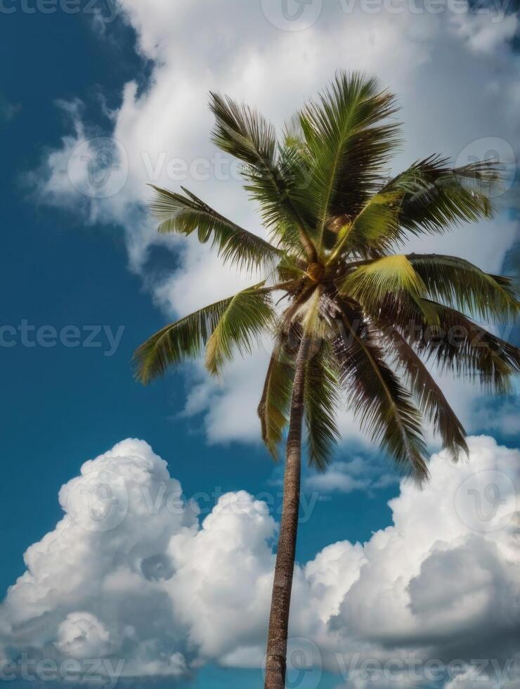 palm trees against a blue sky with clouds photo