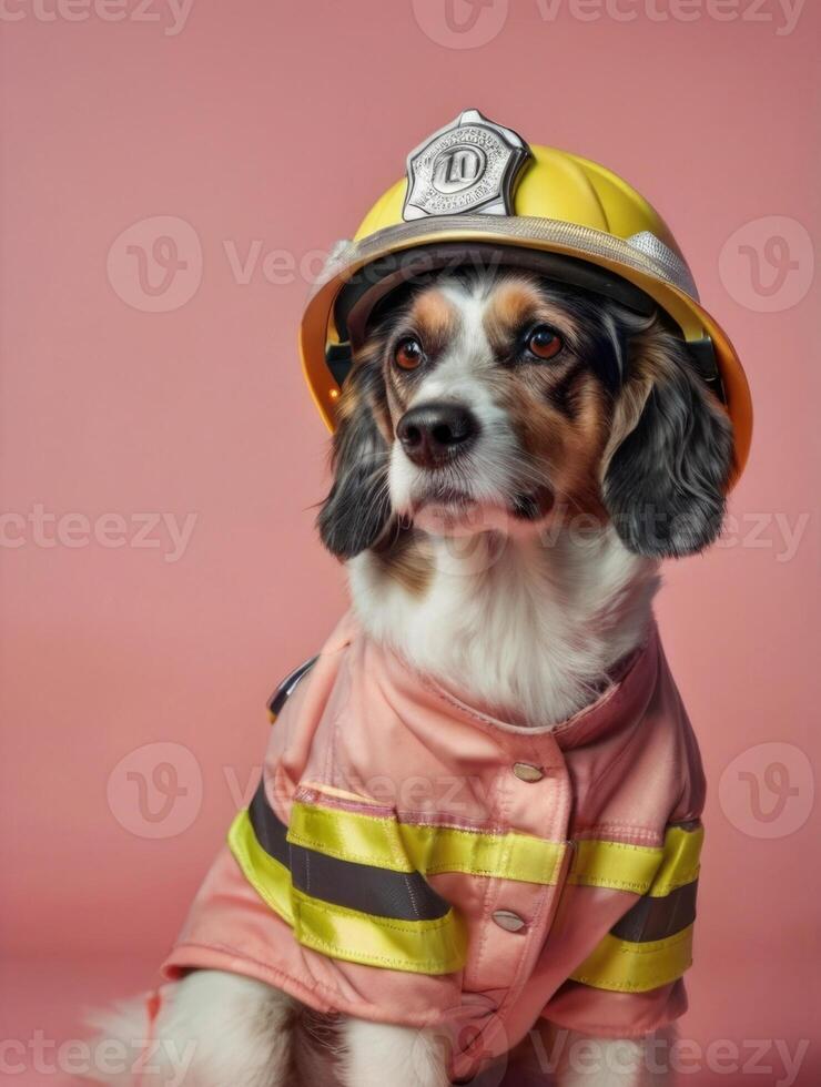 a dog wearing a fireman's hat photo