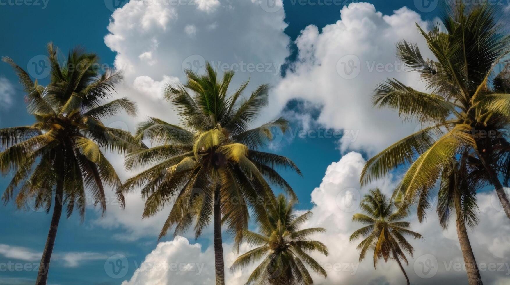 palm trees against a blue sky with clouds photo