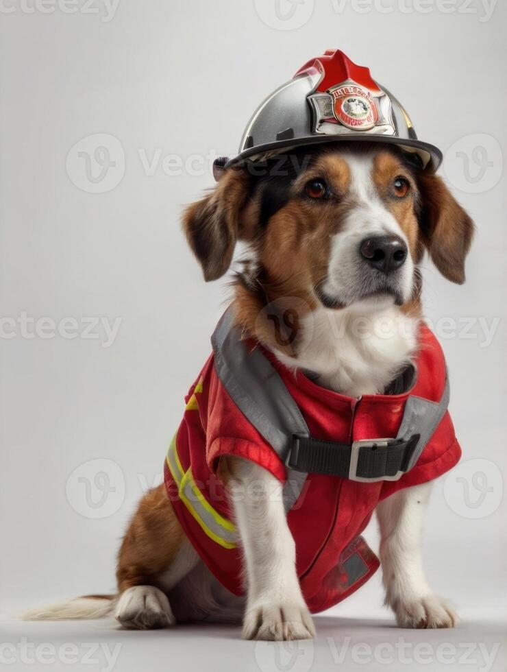 a dog wearing a fireman's hat photo
