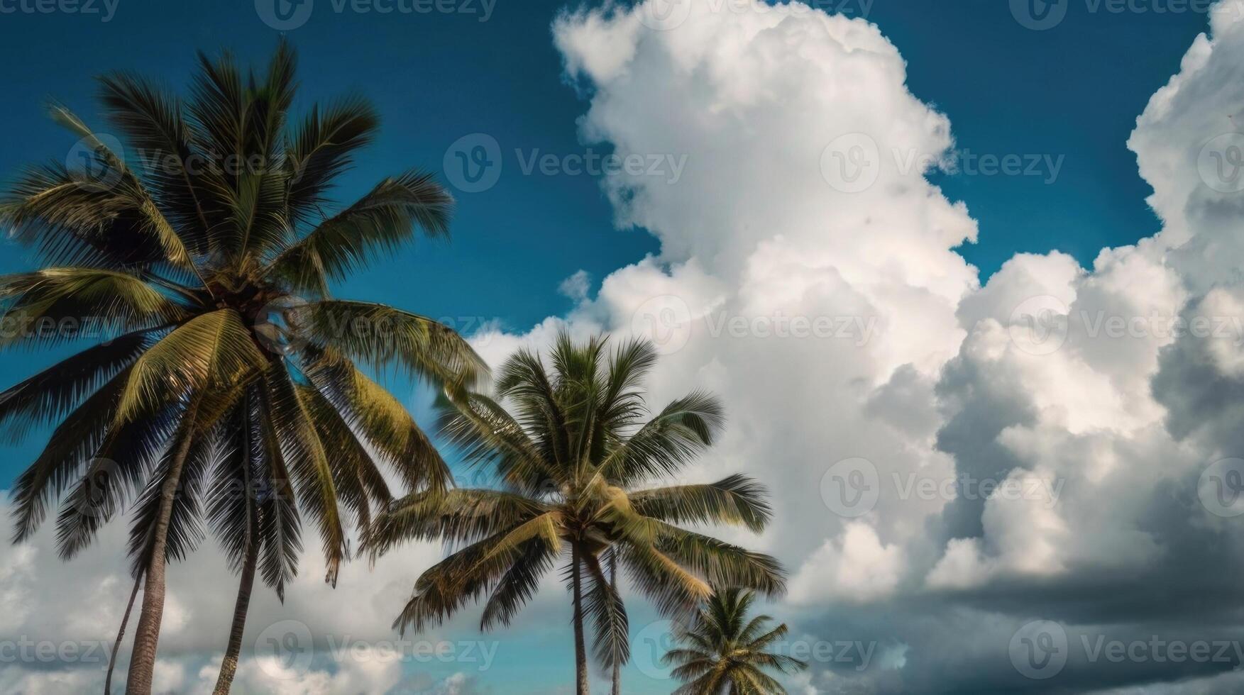 palm trees against a blue sky with clouds photo