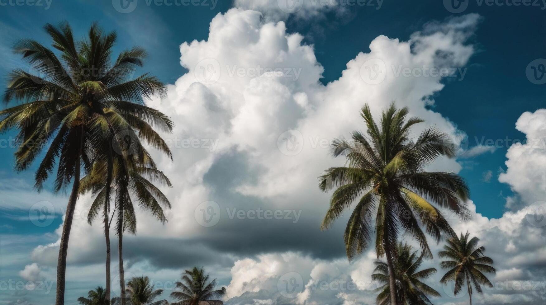 palm trees against a blue sky with clouds photo