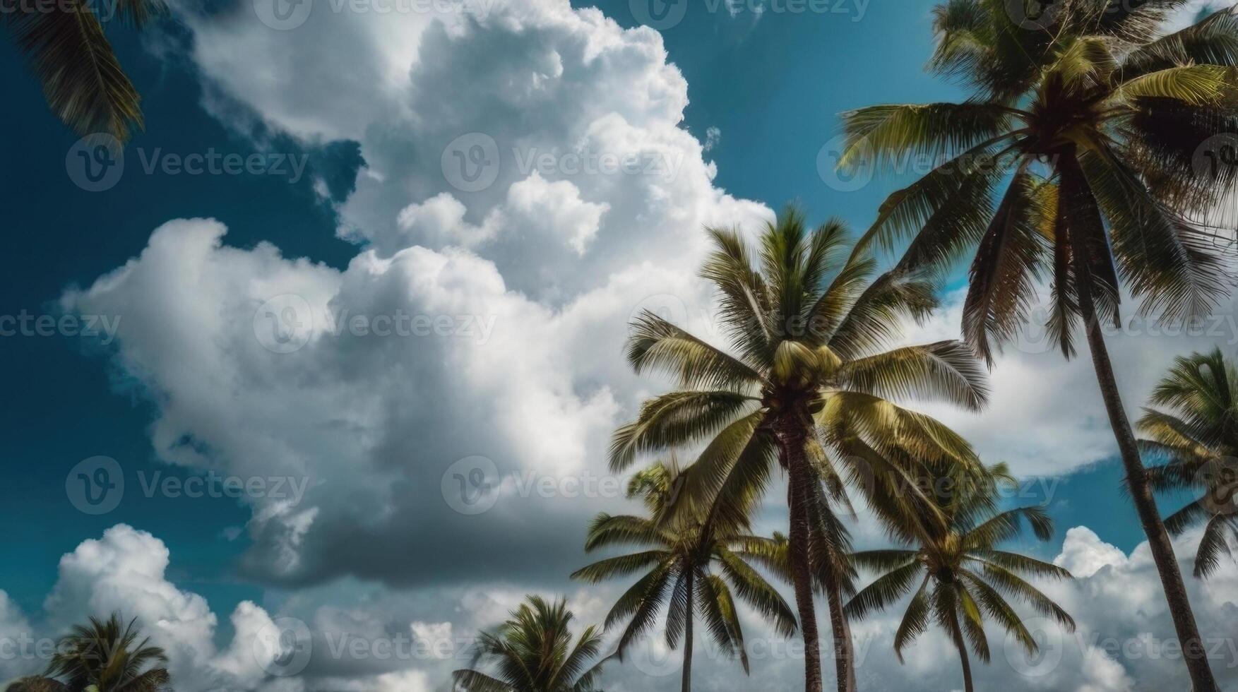 palm trees against a blue sky with clouds photo