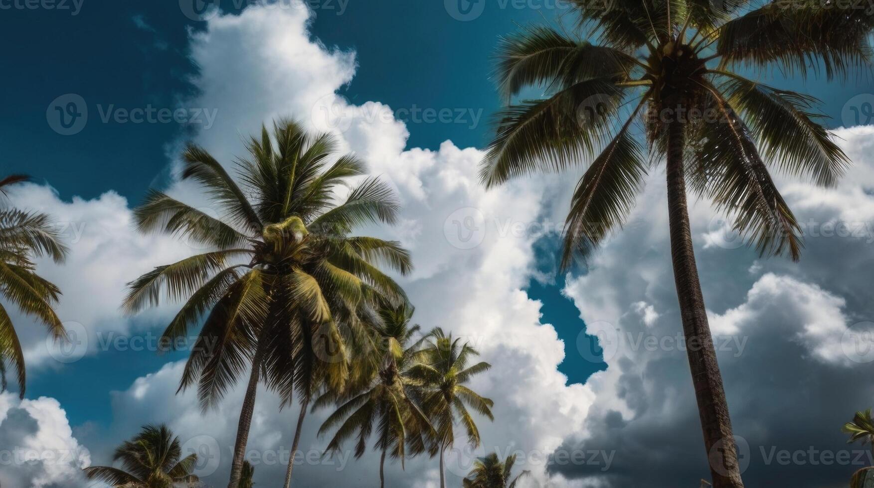 palm trees against a blue sky with clouds photo