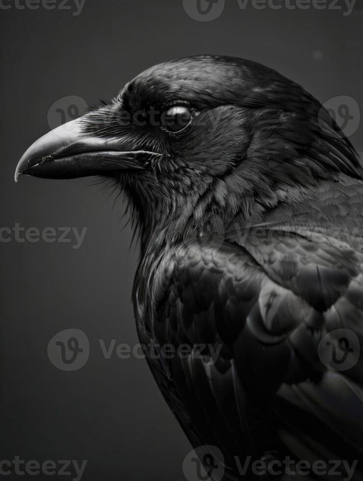black raven on black background photo
