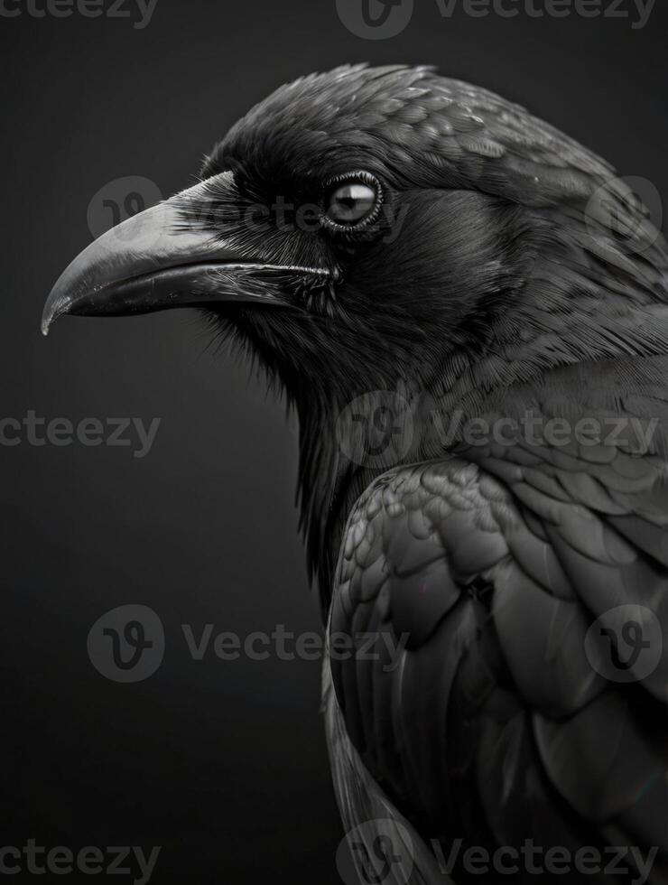 black raven on black background photo