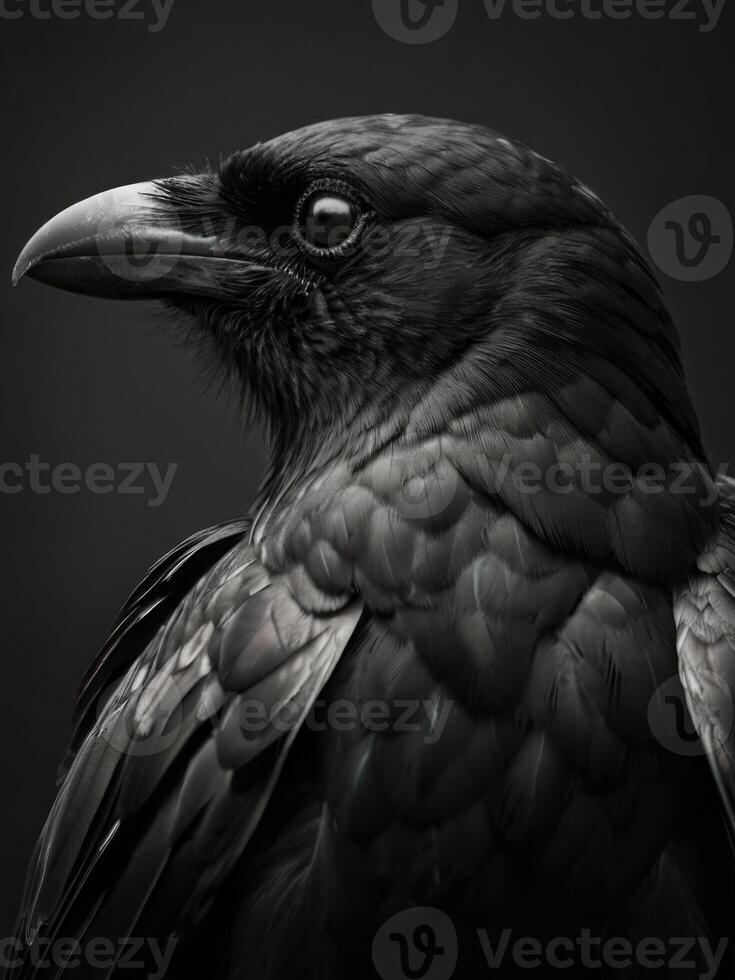 black raven on black background photo