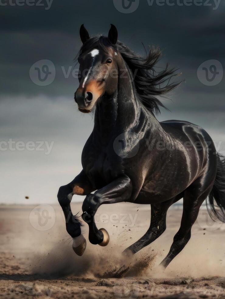 a horse running in the dirt photo