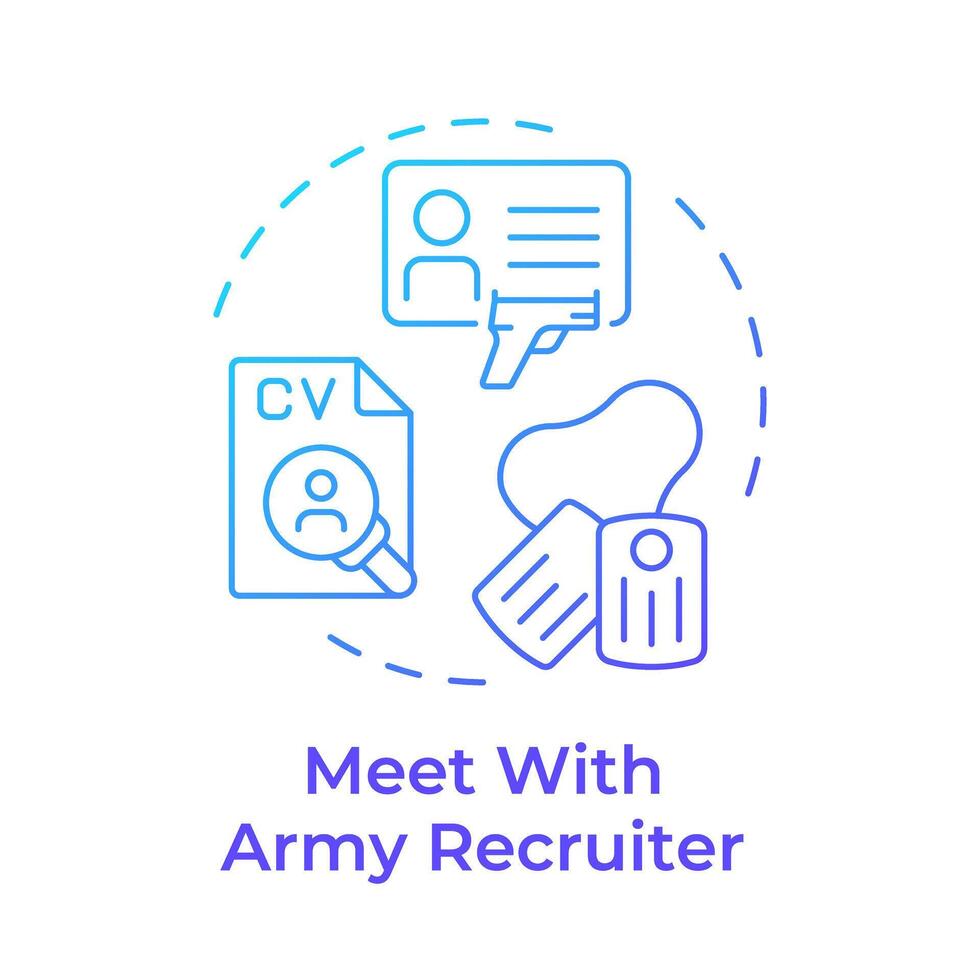 Meet with army recruiter blue gradient concept icon. Physical health, military specialty. Round shape line illustration. Abstract idea. Graphic design. Easy to use in infographic, presentation vector