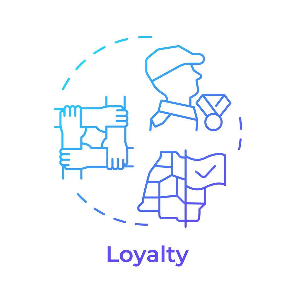 Soldiers loyalty blue gradient concept icon. Army moral values. Military personnel teamwork. Round shape line illustration. Abstract idea. Graphic design. Easy to use in infographic, presentation vector
