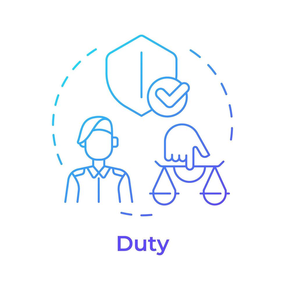 Soldiers duty blue gradient concept icon. Army philosophy, military leadership. Moral values. Round shape line illustration. Abstract idea. Graphic design. Easy to use in infographic, presentation vector