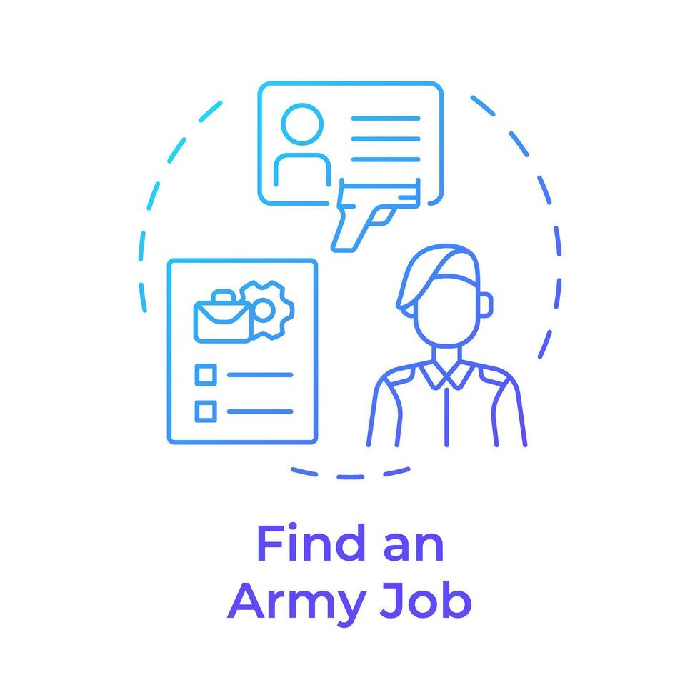 Find an army job blue gradient concept icon. Application process, employment resume. Round shape line illustration. Abstract idea. Graphic design. Easy to use in infographic, presentation vector