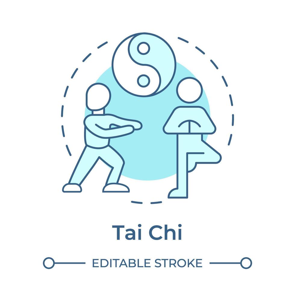 Tai Chi soft blue concept icon. Martial art, traditional medicine. Spiritual healing. Round shape line illustration. Abstract idea. Graphic design. Easy to use in infographic, presentation vector