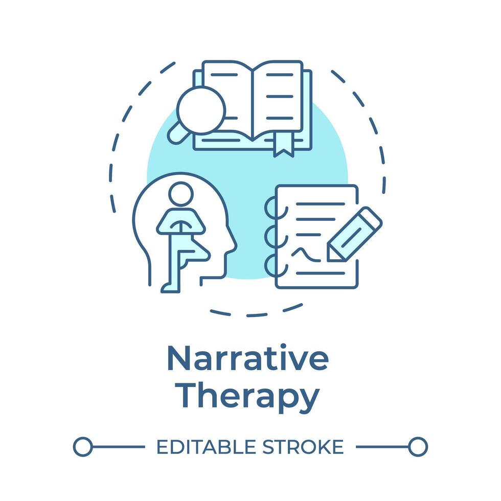 Narrative therapy soft blue concept icon. Spiritual healing, stories writing. Round shape line illustration. Abstract idea. Graphic design. Easy to use in infographic, presentation vector