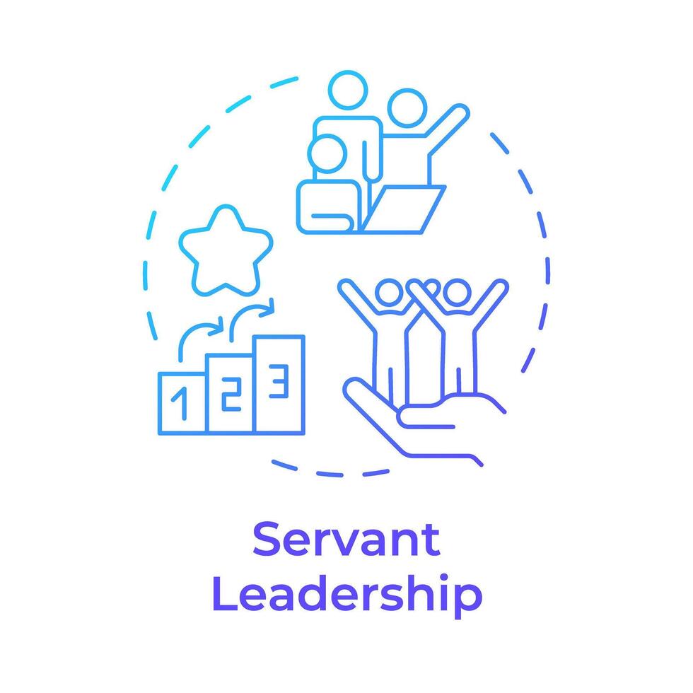 Servant leadership blue gradient concept icon. Progress steps, partnership. Teamwork, guiding. Round shape line illustration. Abstract idea. Graphic design. Easy to use in infographic, presentation vector
