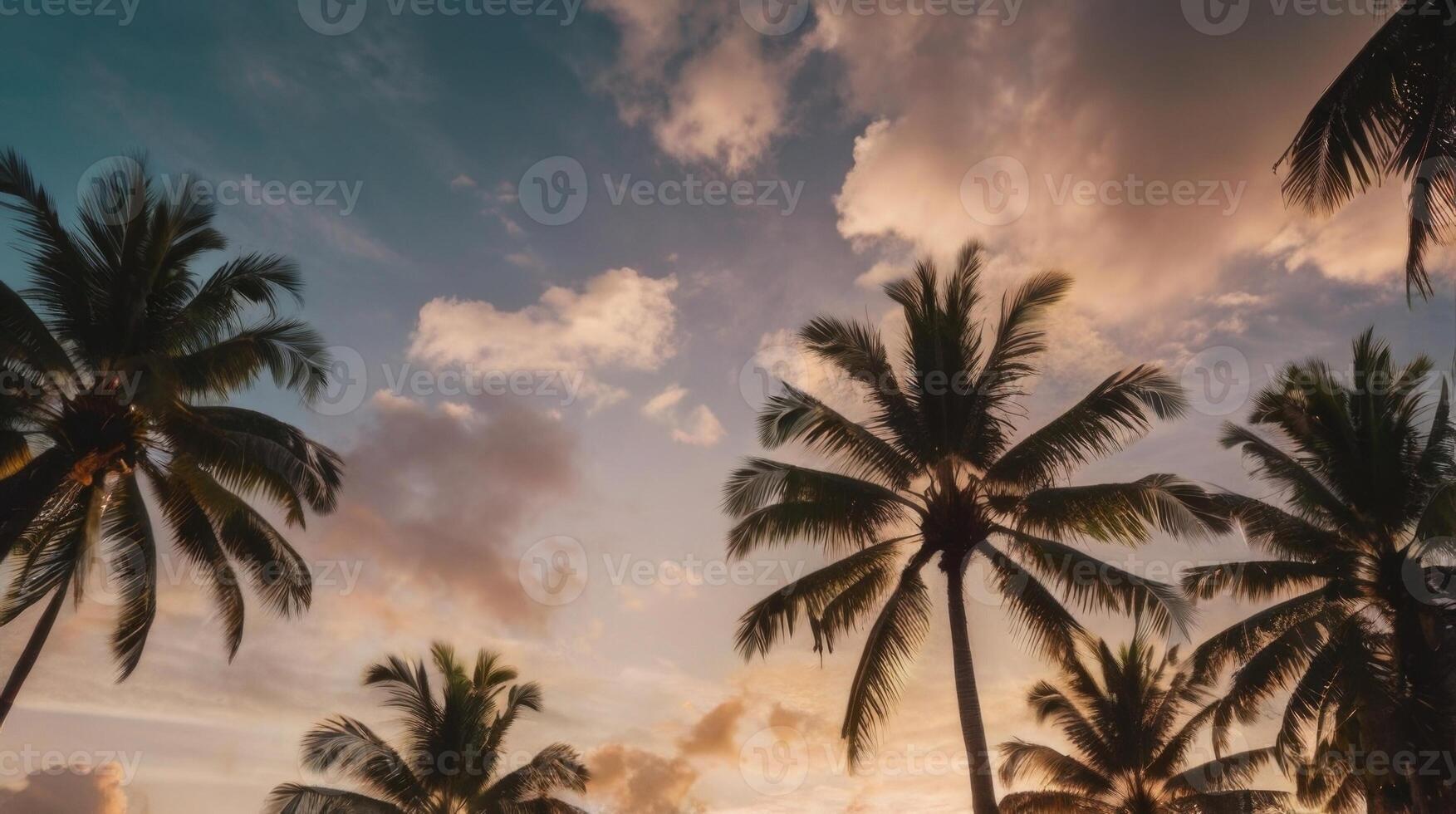 palm trees on the beach at sunset photo