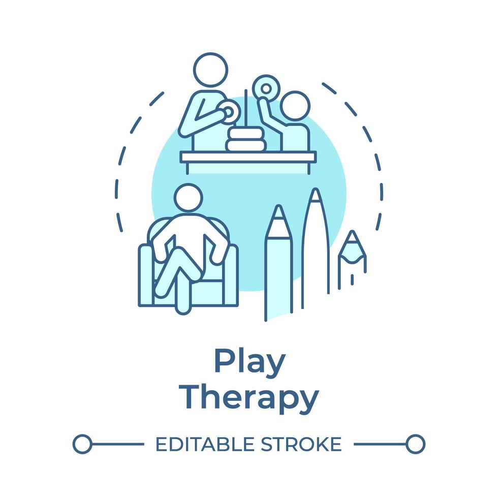 Play therapy soft blue concept icon. Therapeutic process, holistic healing. Professional psychiatrist. Round shape line illustration. Abstract idea. Graphic design. Easy to use in infographic vector