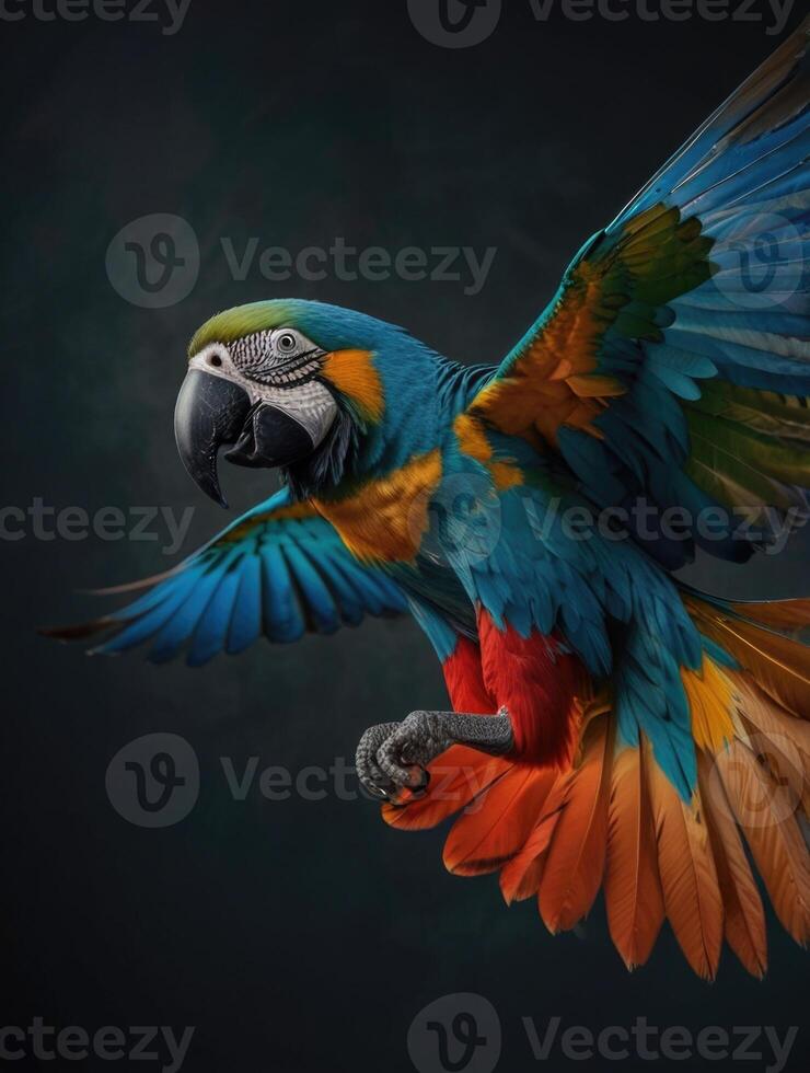 a colorful macaw parrot flying in the air photo