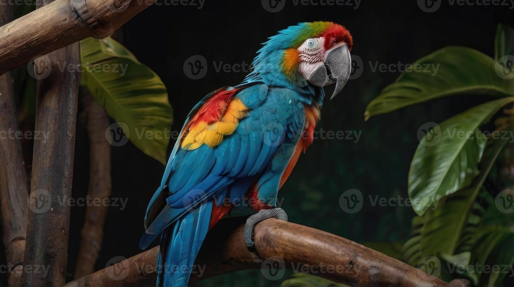 Macaw parrots are sitting on a branch photo