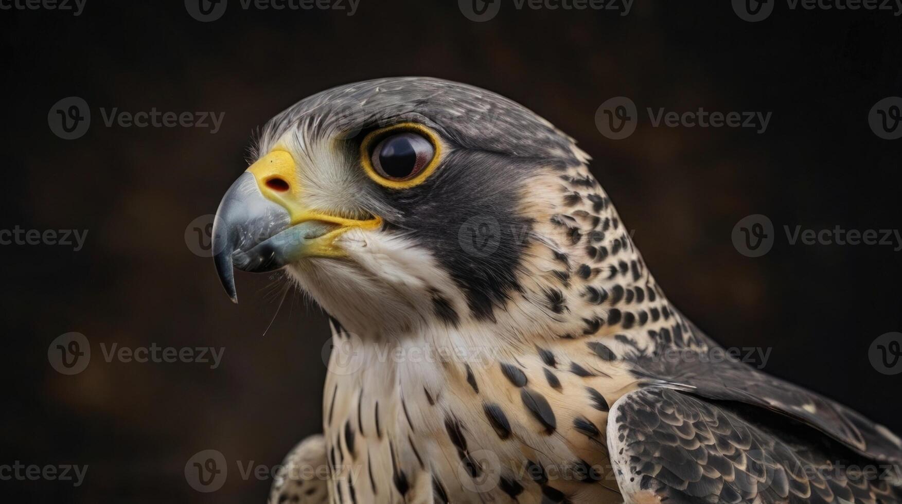 a close up of a peregrine falcon on a black background photo