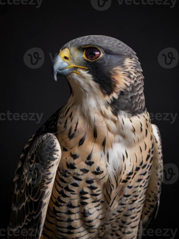 a close up of a peregrine falcon on a black background photo