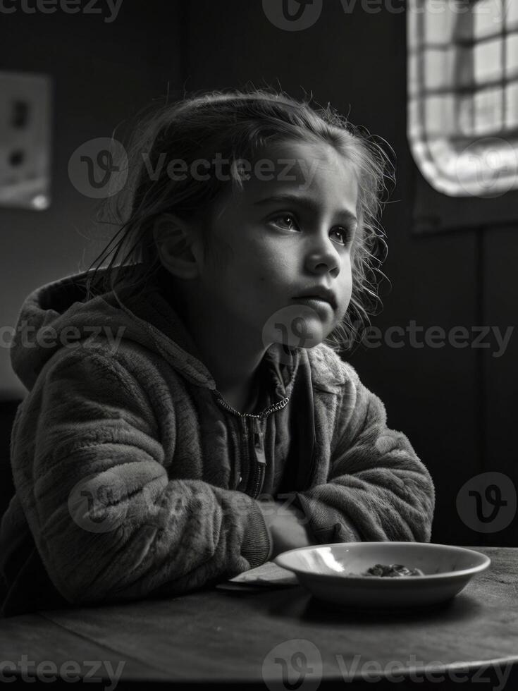 a black and white photo of a poverty child