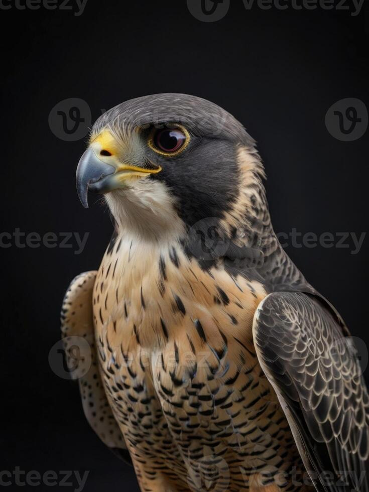 a close up of a peregrine falcon on a black background photo