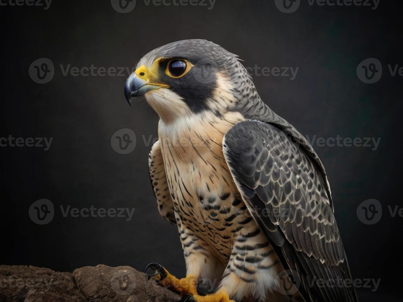 a close up of a peregrine falcon on a black background photo