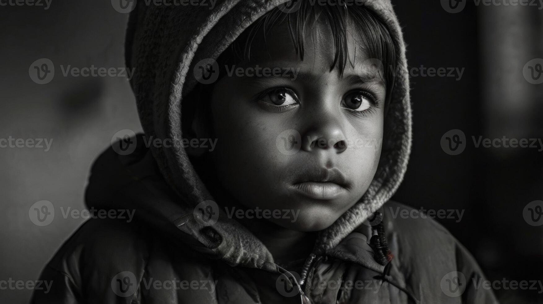 a black and white photo of a poverty child