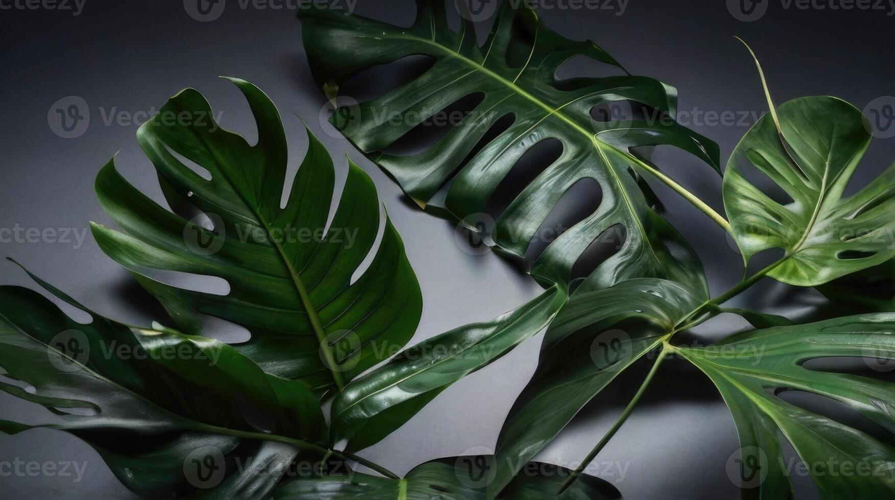 a large green monstera plant with dark spots photo