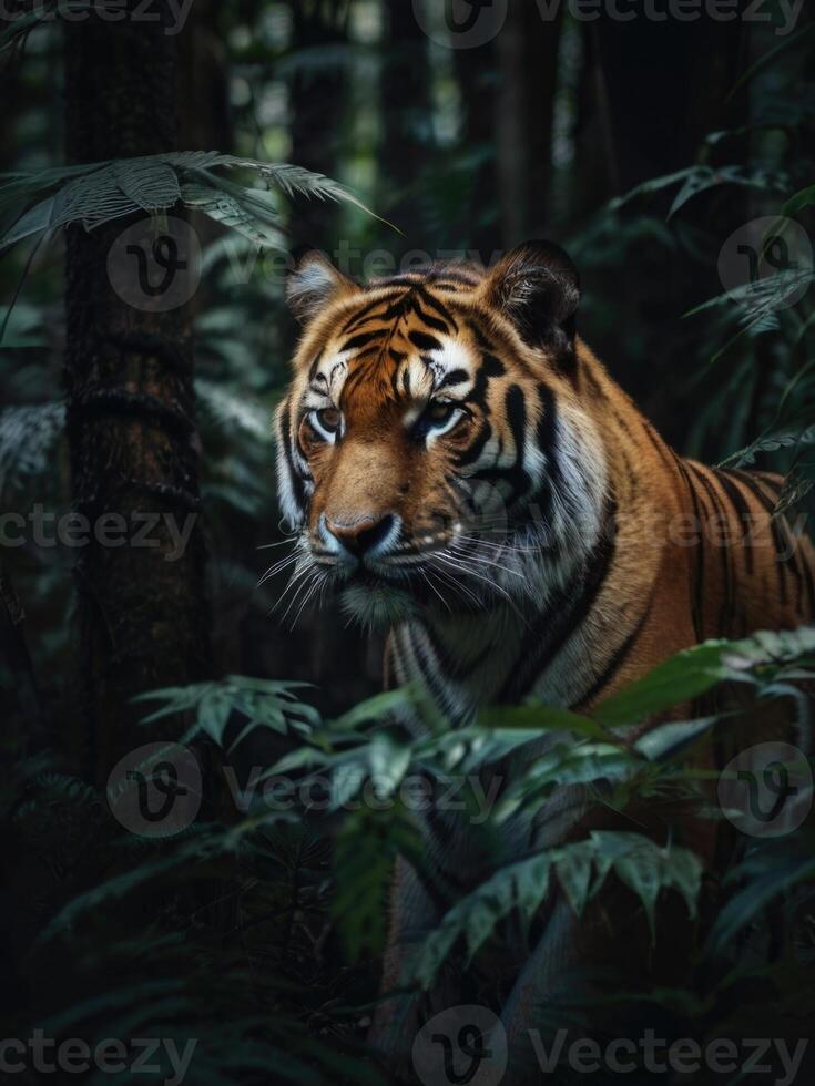 a tiger is looking into the camera photo