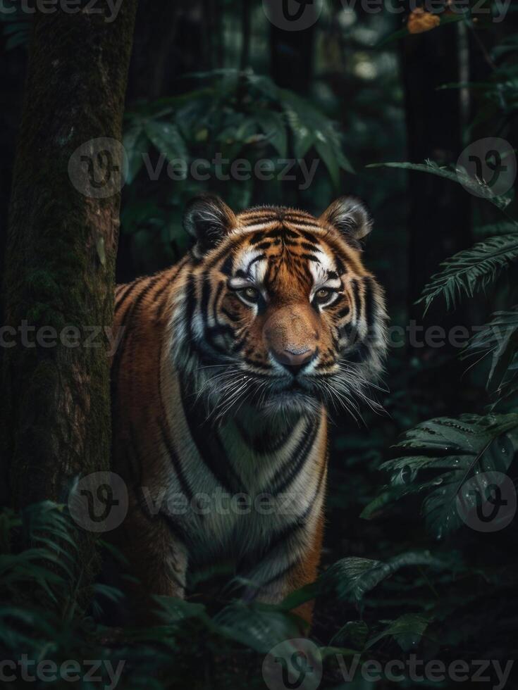 a tiger is looking into the camera photo